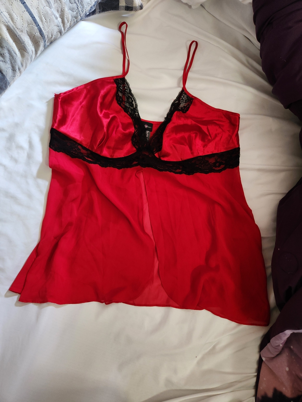 Secret Treasures Red Satin & Black Lace Chemise